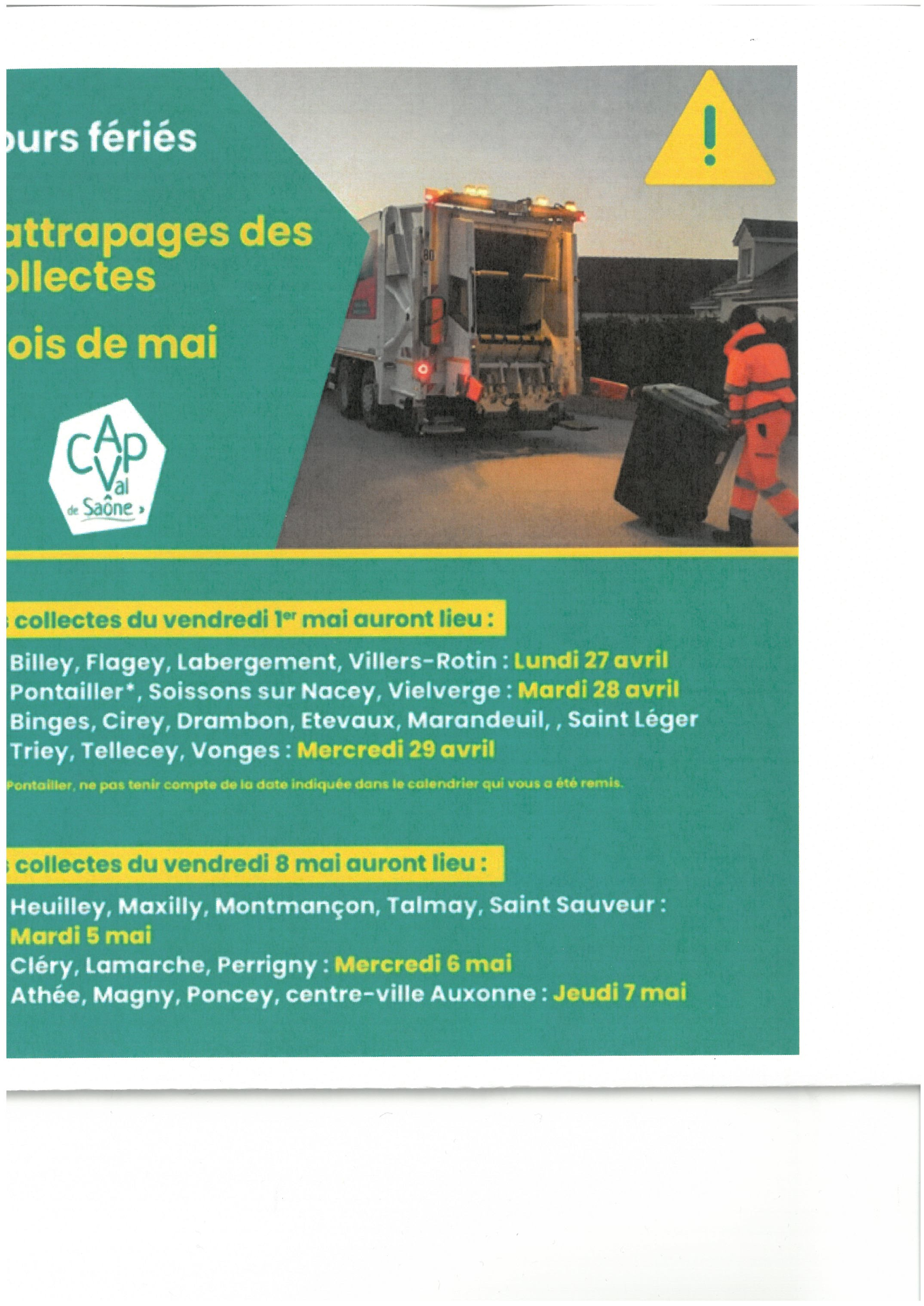 Ordures ménagères jours fériés